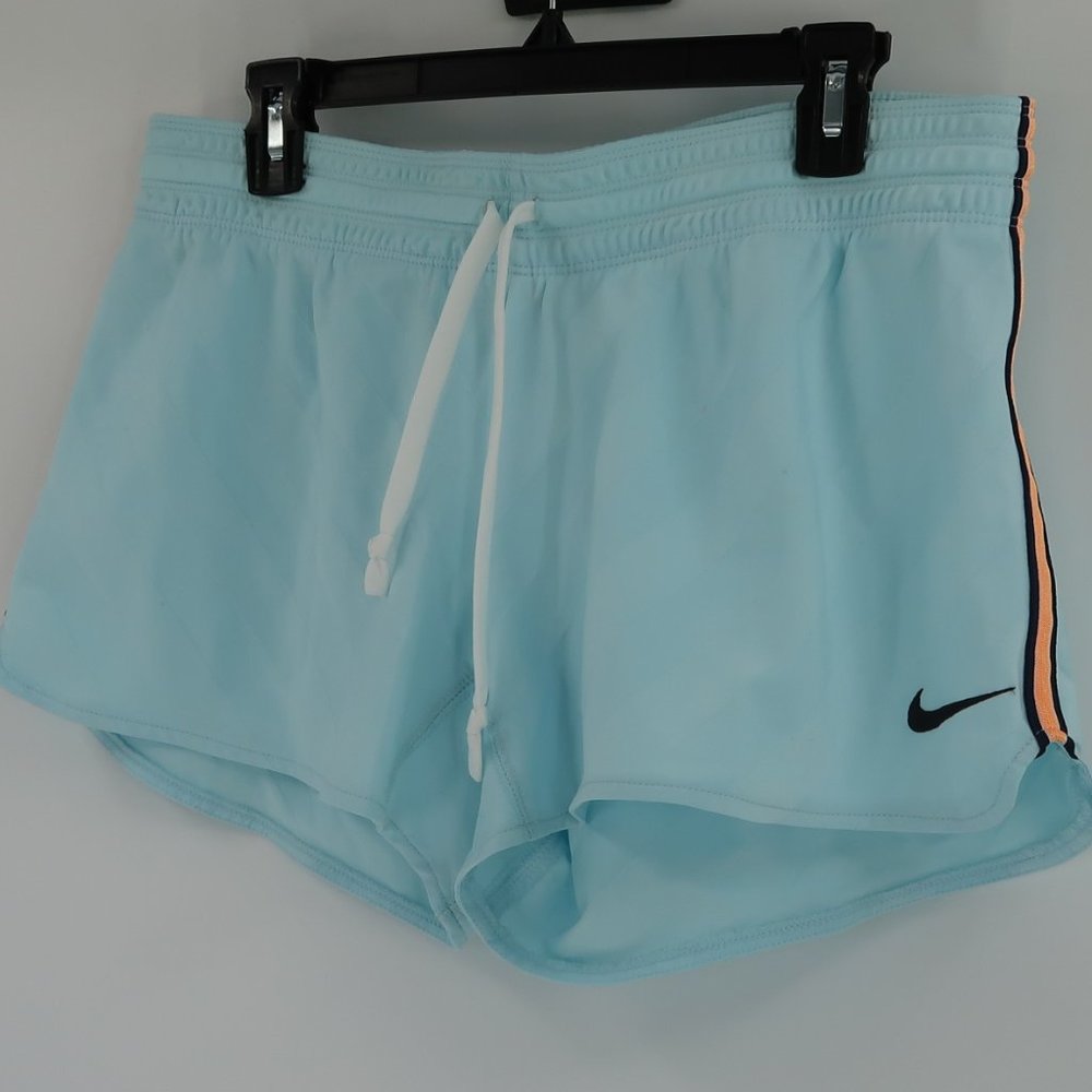 Nike Dri-Fit Light Blue Athletic Shorts Orange Stripe Size Large